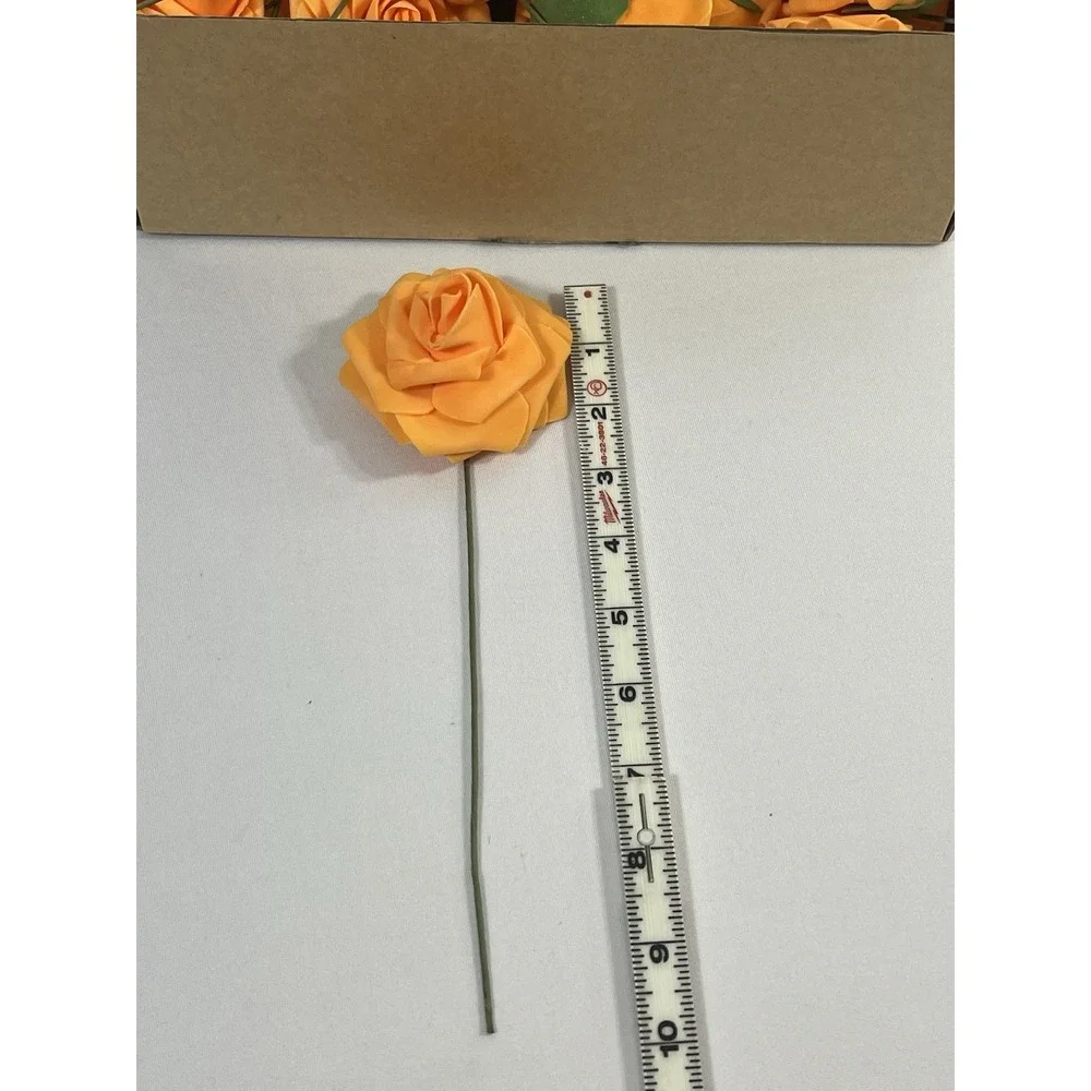 Artificial Rose Flowers 54 Pc Real Touch Fake Flowers with Stem Orange Faux Foam
